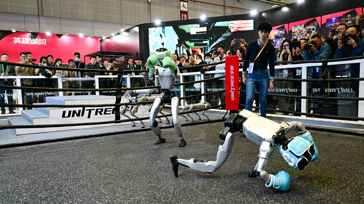 人形机器人格斗表演亮相进博会